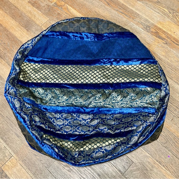 Floor Poof EYES OF INDIA Blue Gold Round BoHo Floor Throw Pillow Round 28 inches - Picture 3 of 16